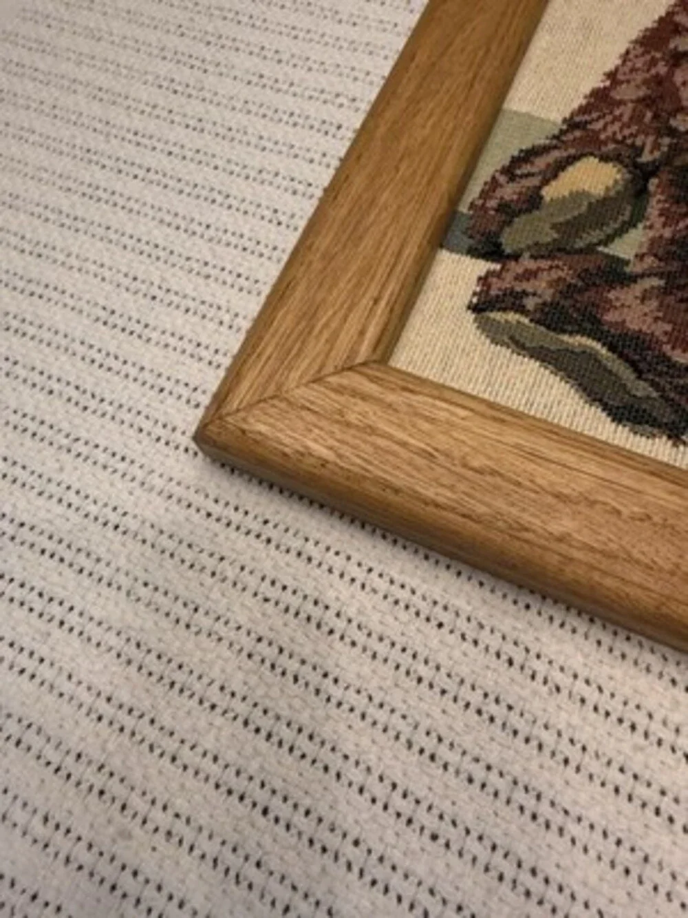 Vintage 90s Dakotah Woven Tapestry Textile Teddy Bears Handmade Oak Frame 36x16